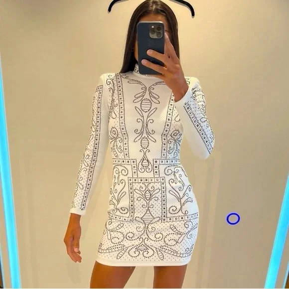 BEBE Long Sleeve Rhinestone Dress - Picture 1 of 6